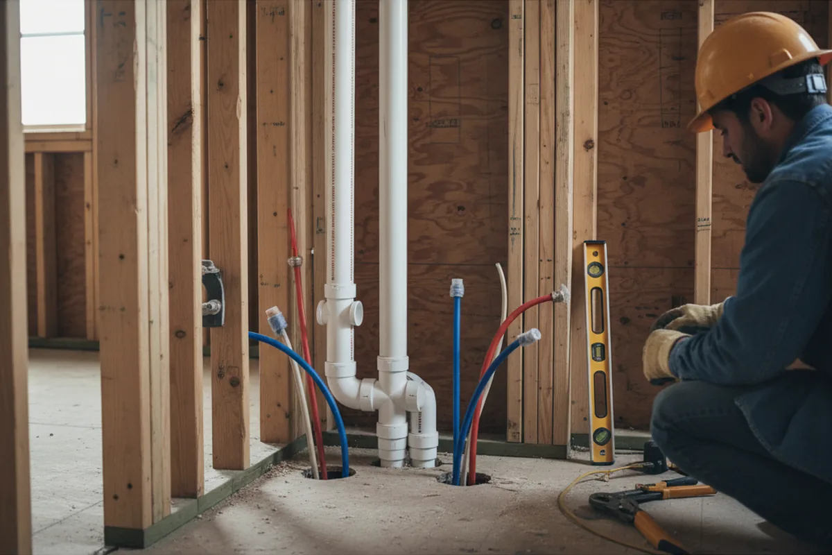 Drain and supply rough-in during Sump Pump Repair in Grady